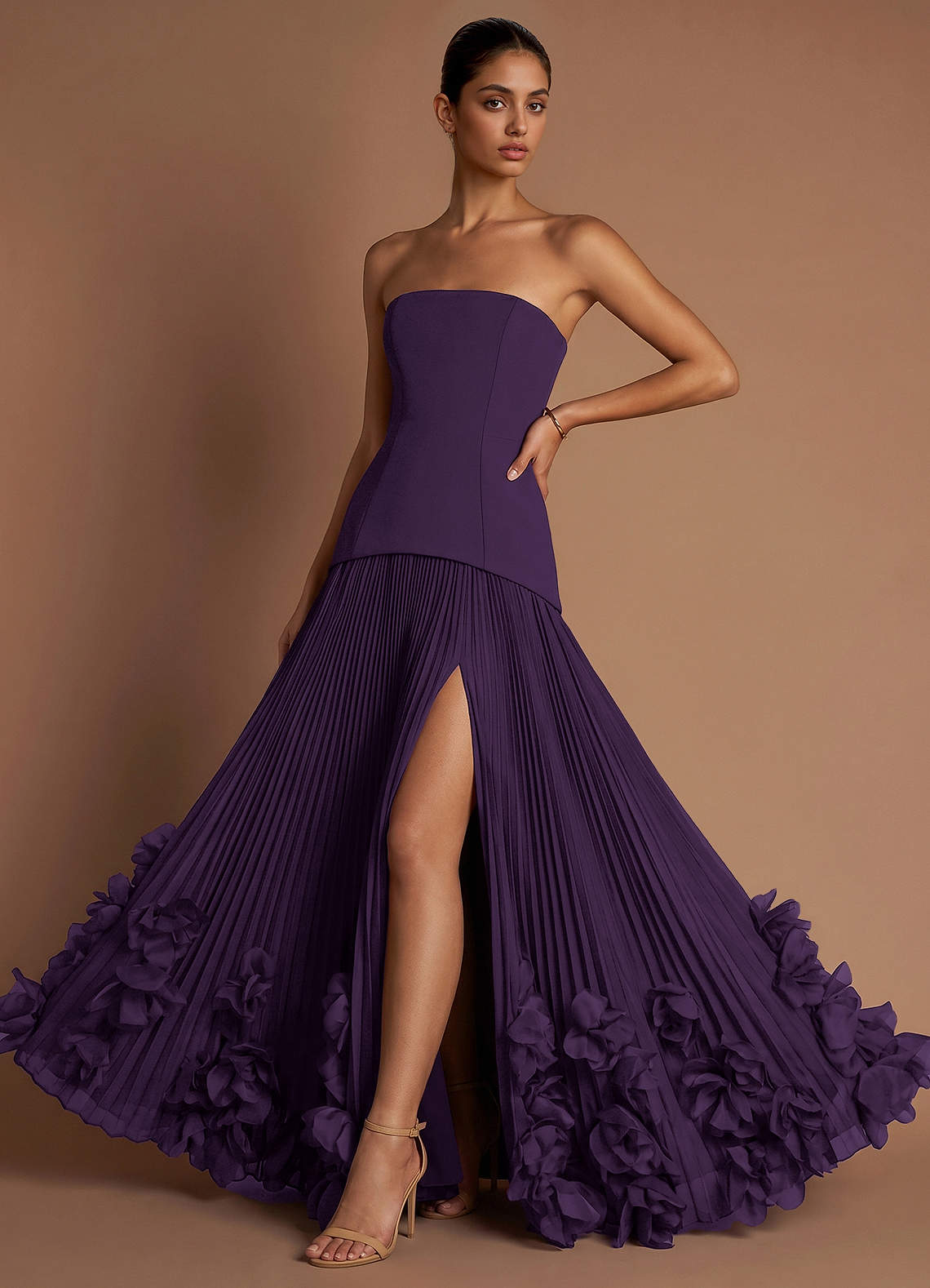 Marnie A-Line Corset Crepe Chiffon Evening Dress in Dark Purple