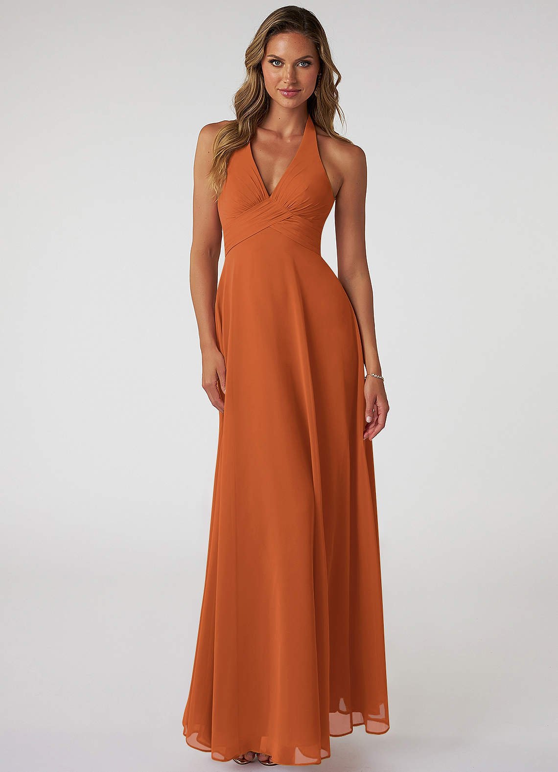 Tessie A-Line V-Neck Chiffon Bridesmaid Dress in Cinnamon