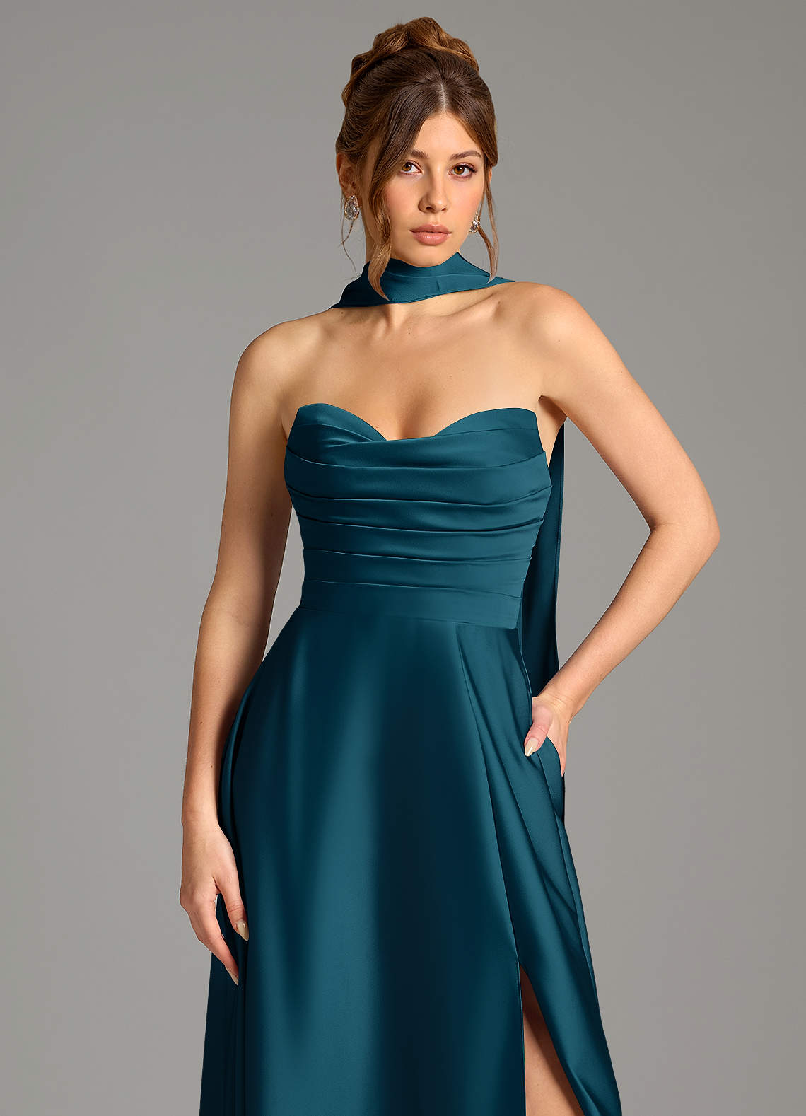 Ayla A-Line Sweetheart Stretch Satin Bridesmaid Dress in Ink Blue
