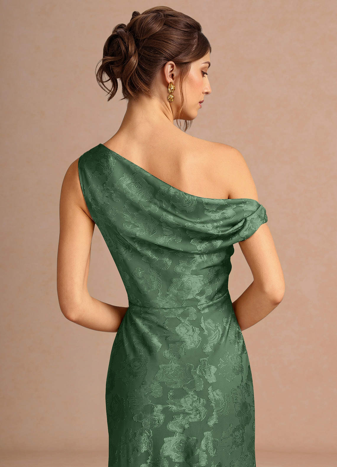 Kismet Mermaid One-Shoulder Fil Coupé Wedding Guest Dress in Eucalyptus