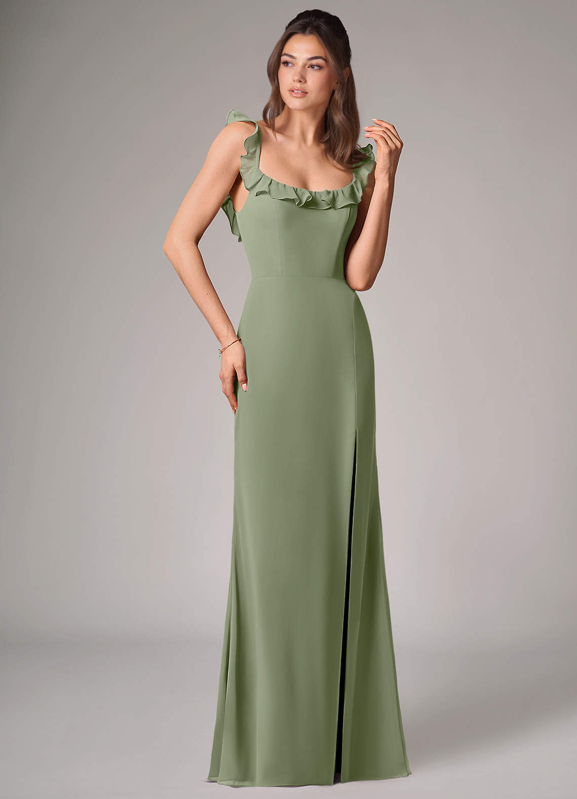 Callie Mermaid Scoop-Neck Chiffon Bridesmaid Dress in Pistachio