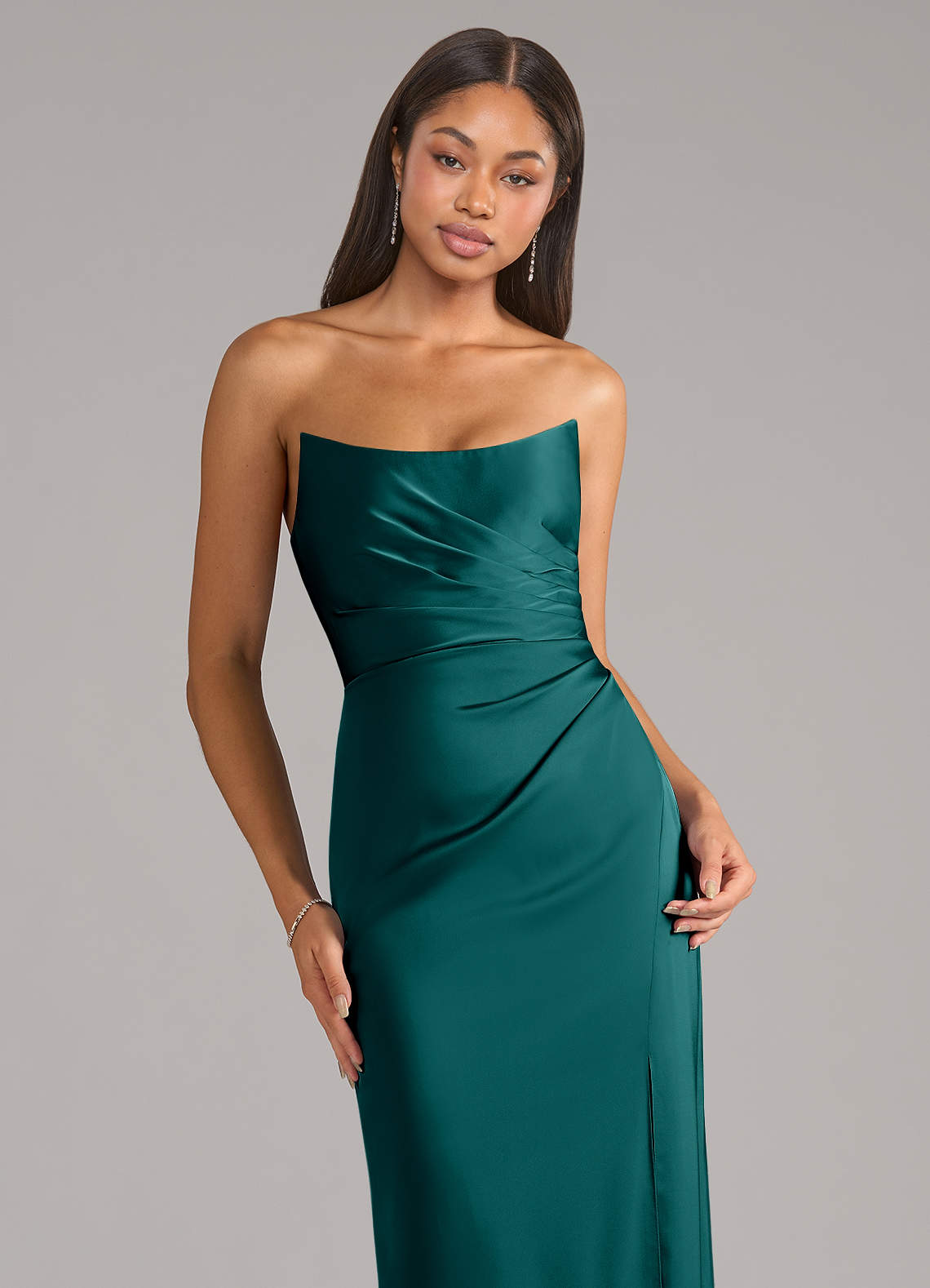 Marla Sheath Strapless Stretch Satin Bridesmaid Dress in Peacock