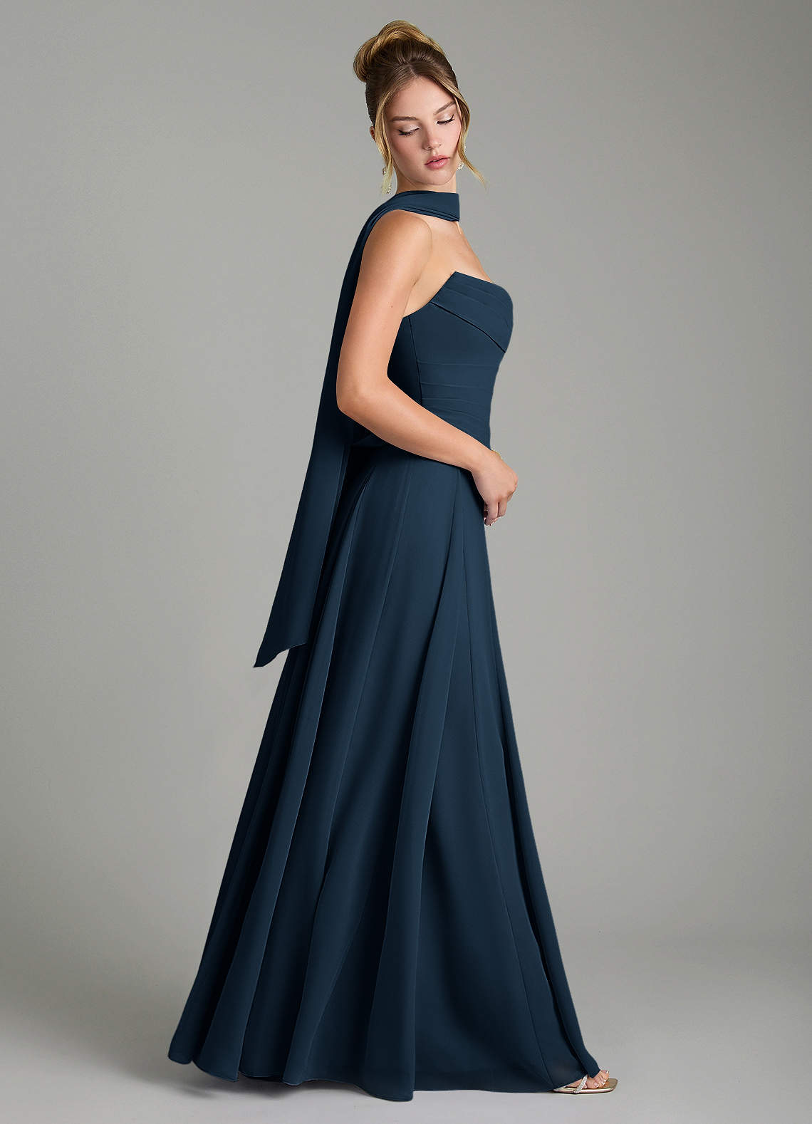 Gabriela A-Line Cowl-Neck Chiffon Bridesmaid Dress in Dark Navy