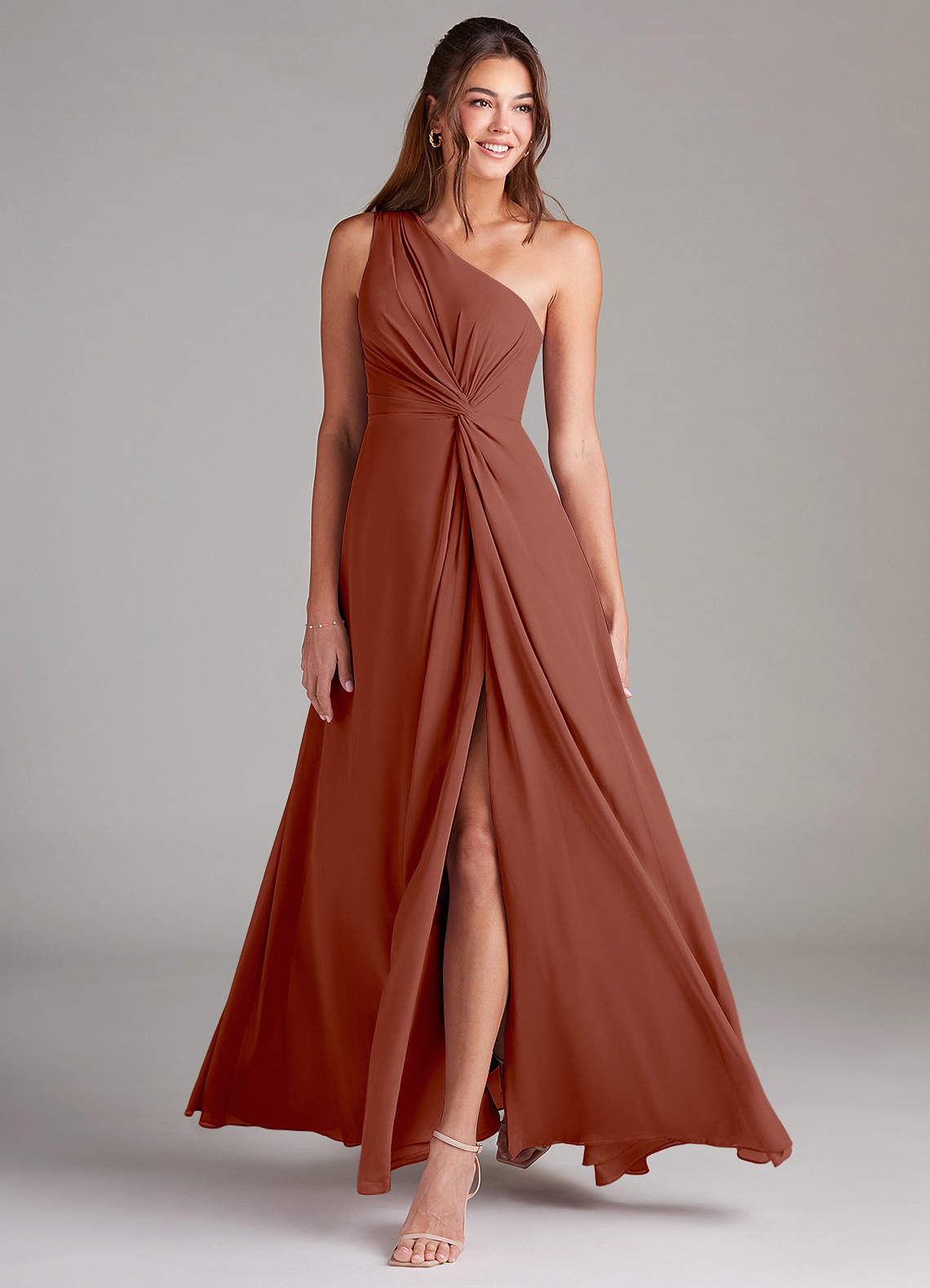 Brooke A-Line One-Shoulder Chiffon Bridesmaid Dress in Auburn