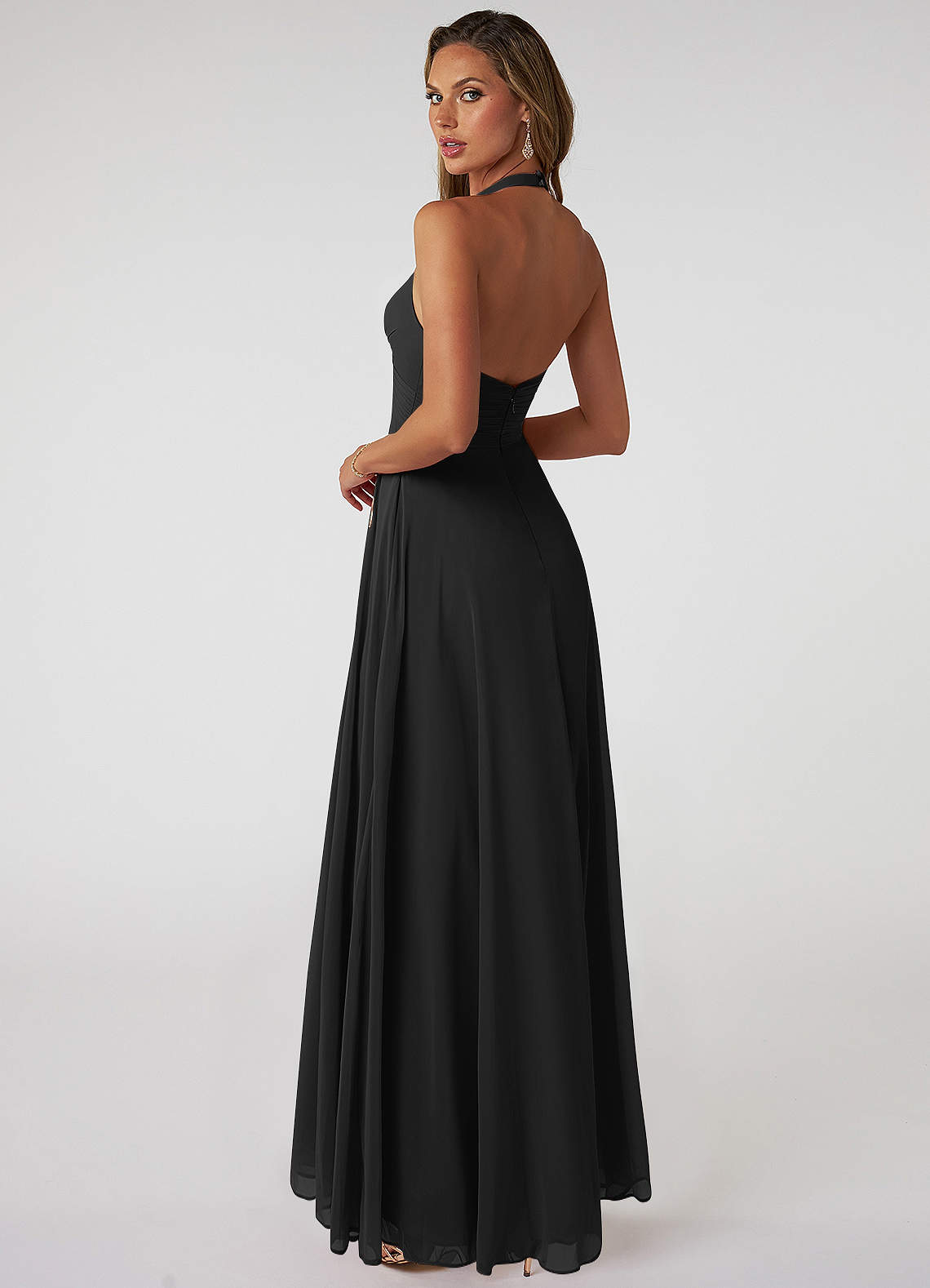 Tessie A-Line V-Neck Chiffon Bridesmaid Dress in black