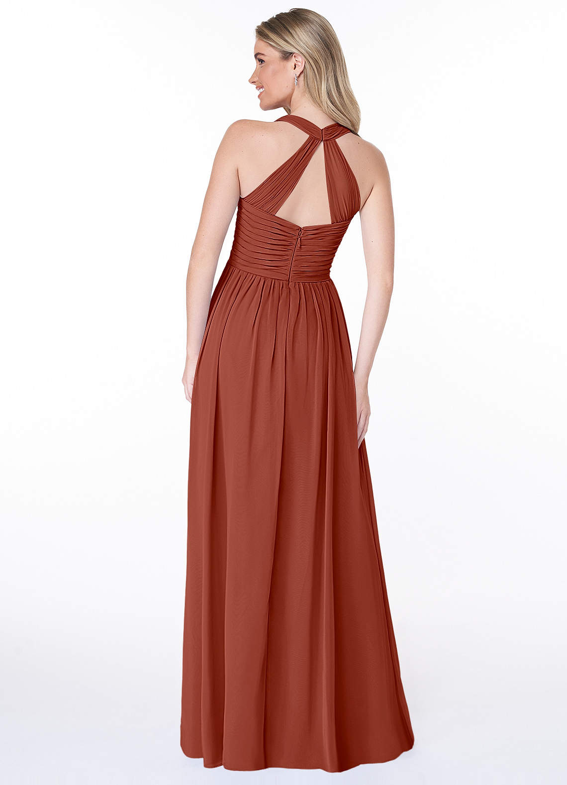 Jaclyn A-Line Halter Chiffon Bridesmaid Dress in Auburn