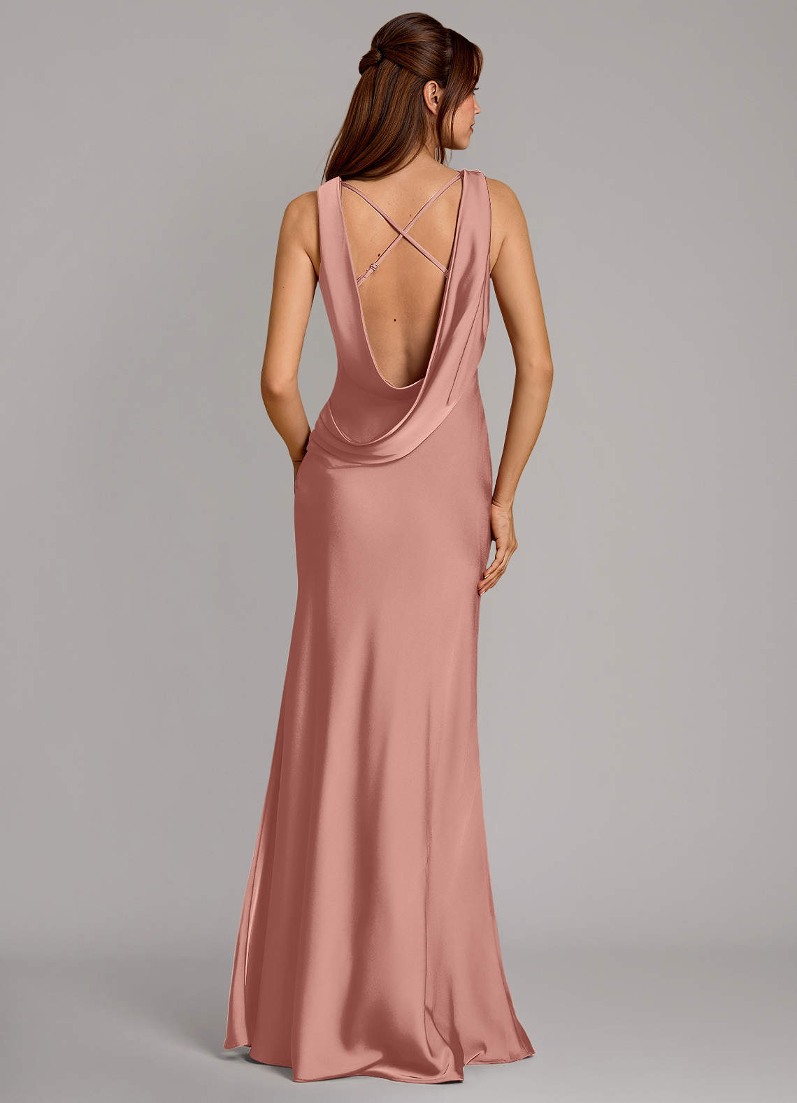 Cheryl Mermaid Cowl-Neck Stretch Satin Bridesmaid Dress in Rosette