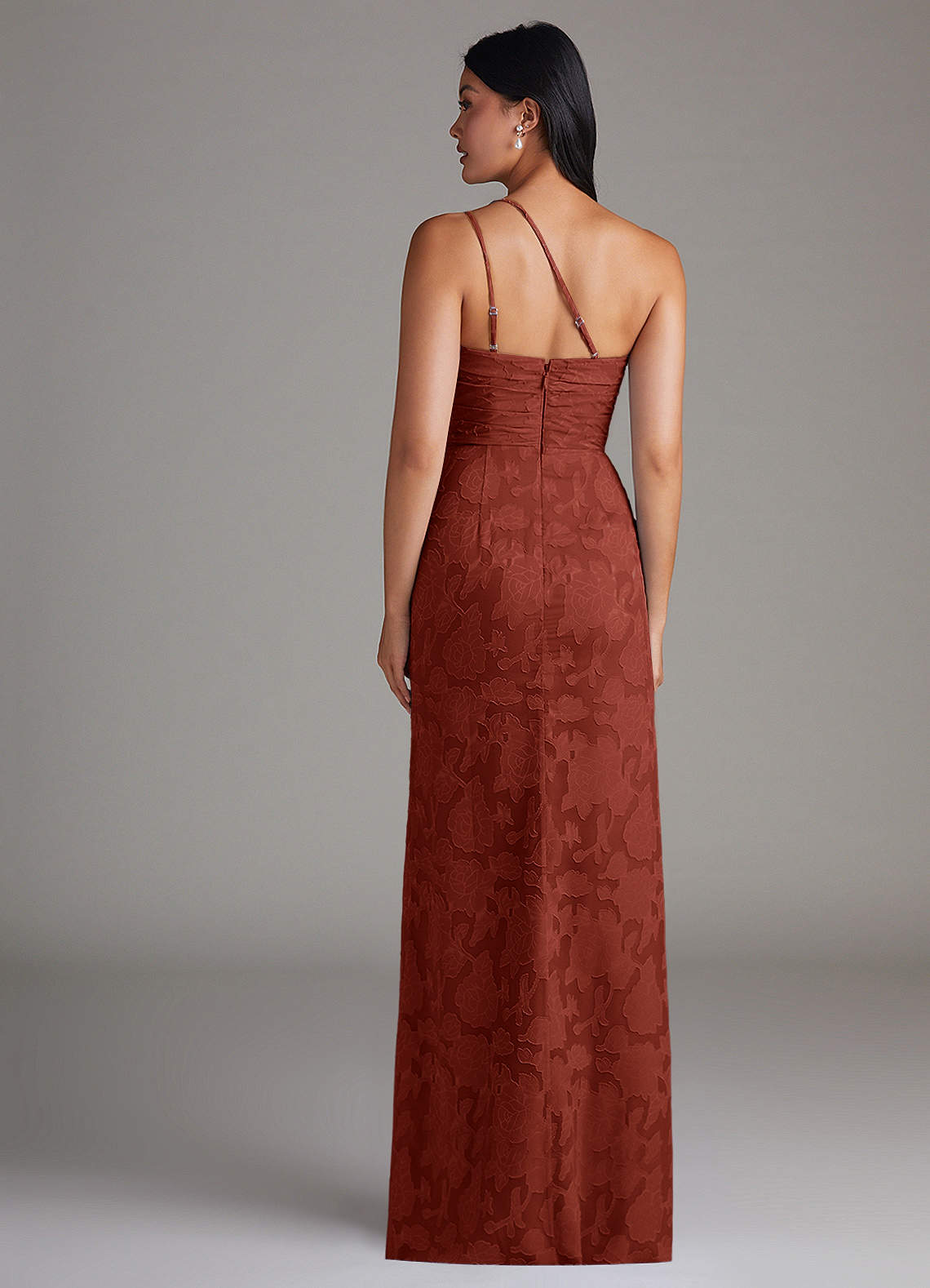 Eren Sheath One-Shoulder Floral Burnout Bridesmaid Dress in Terracotta
