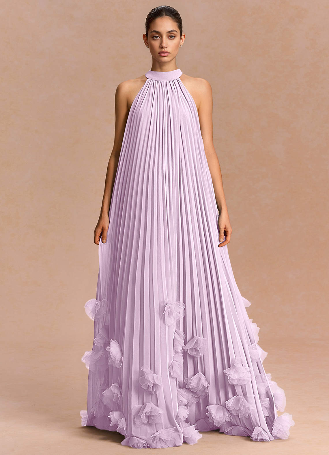 Lucette A-Line Halter Chiffon Evening Dress in Haze blue