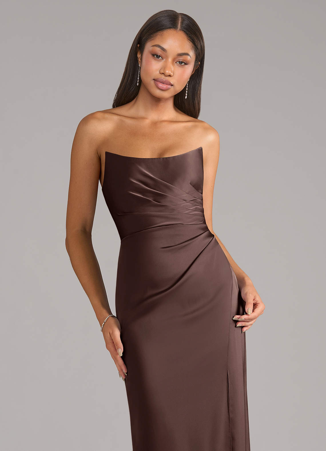 Marla Sheath Strapless Stretch Satin Bridesmaid Dress in Ganache