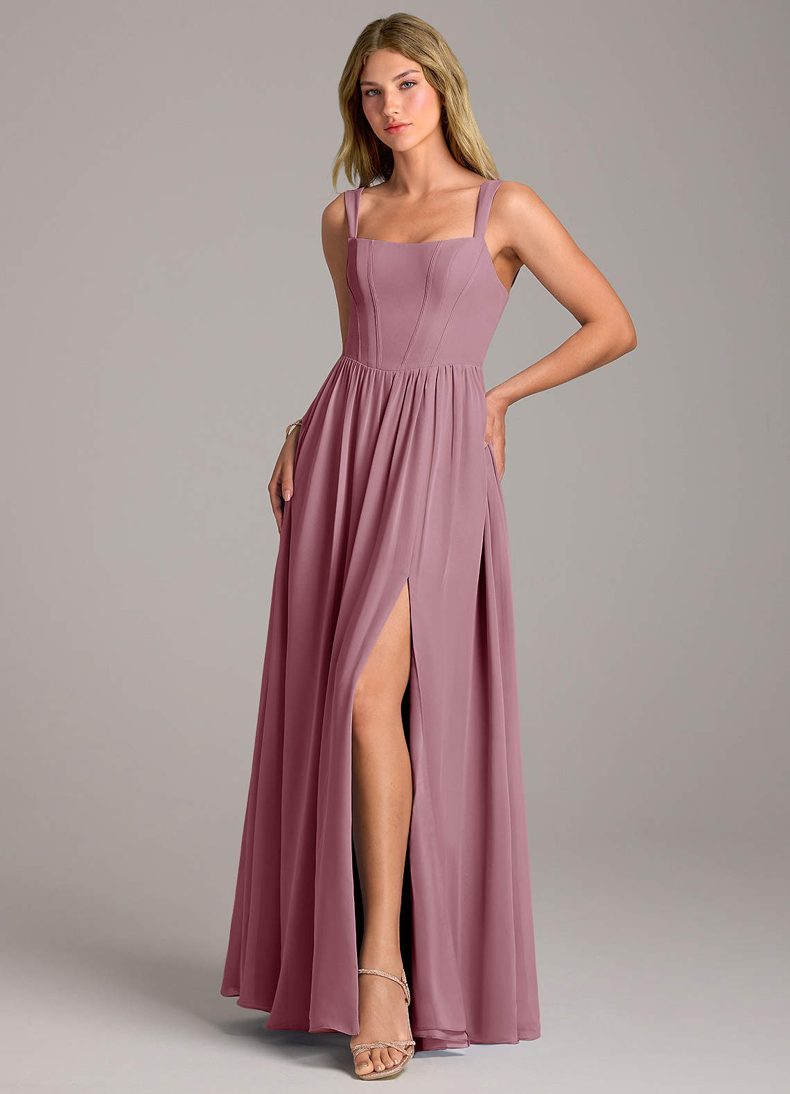 Rosaline A-Line Square-Neck Chiffon Bridesmaid Dress in Vintage Mauve