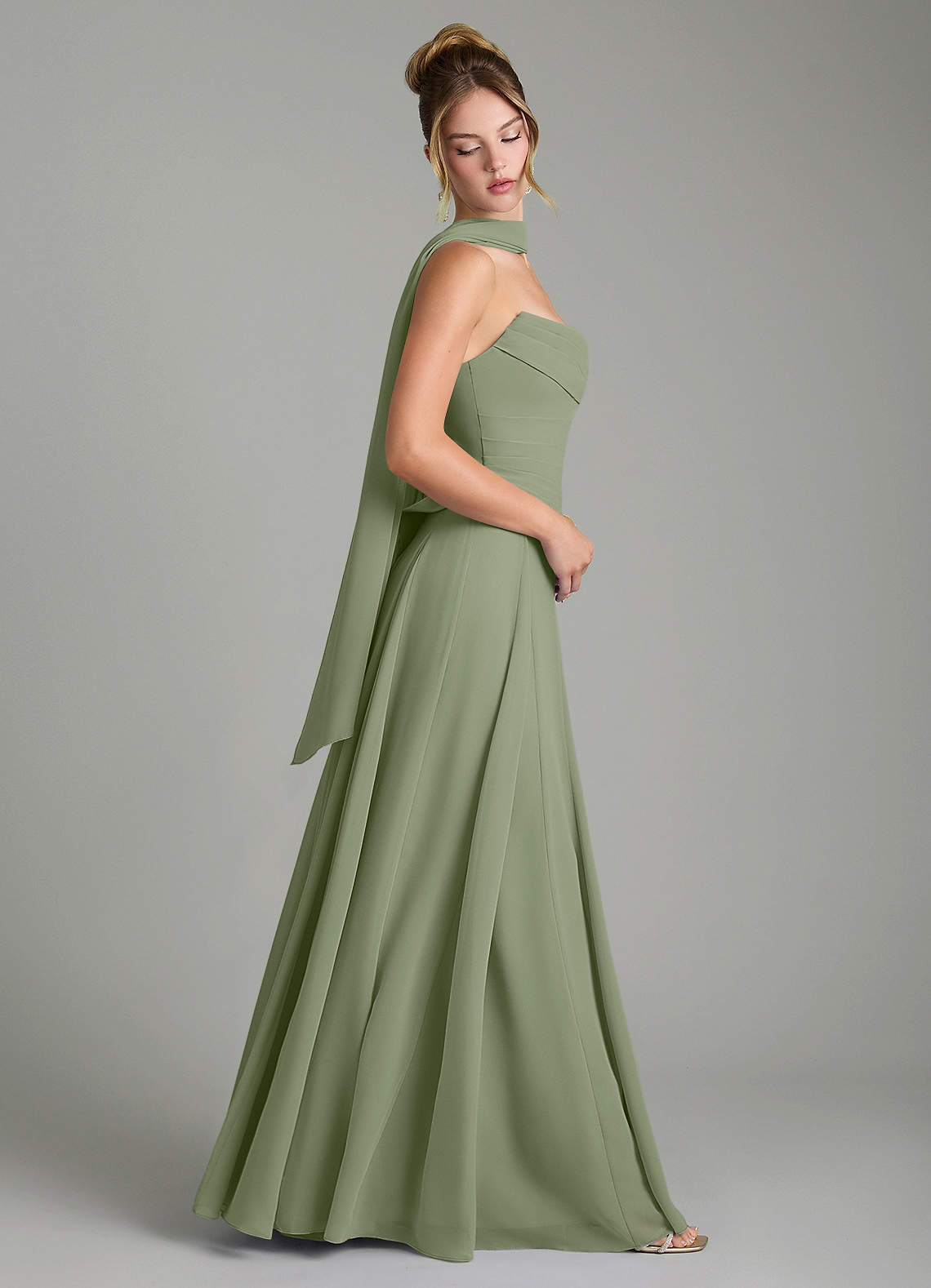 Gabriela A-Line Cowl-Neck Chiffon Bridesmaid Dress in Pistachio