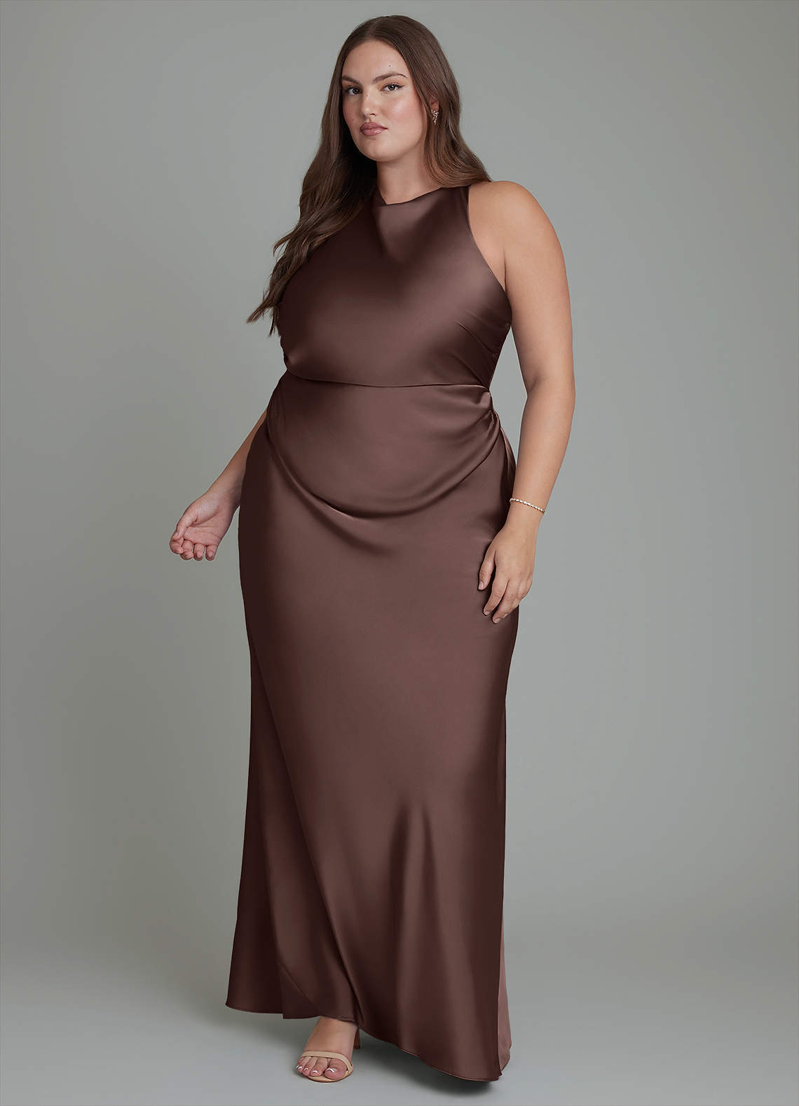 Evadne Sheath Scoop-Neck Stretch Satin Bridesmaid Dress