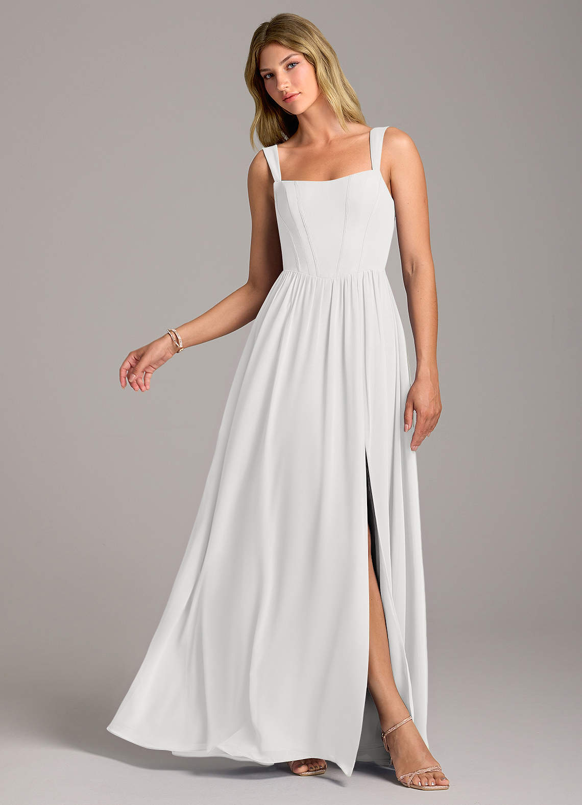 Rosaline A-Line Square-Neck Chiffon Bridesmaid Dress in white