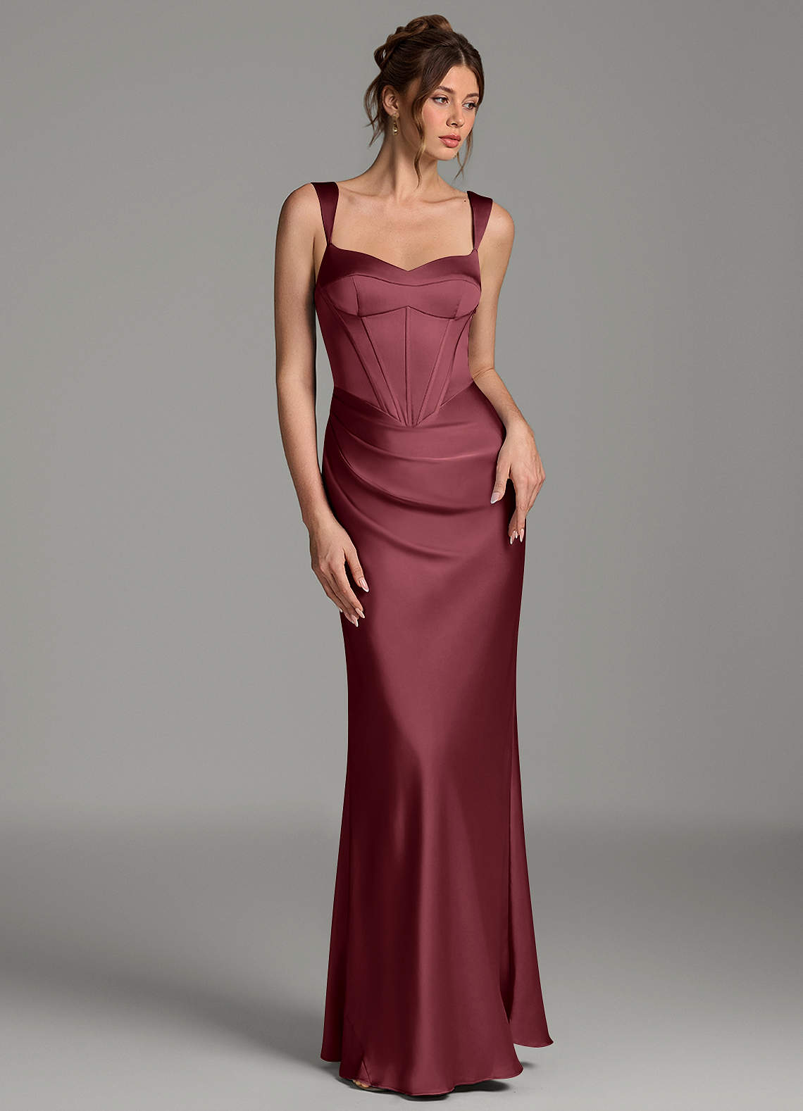 Mela Sheath Sweetheart Stretch Satin Bridesmaid Dress in Merlot