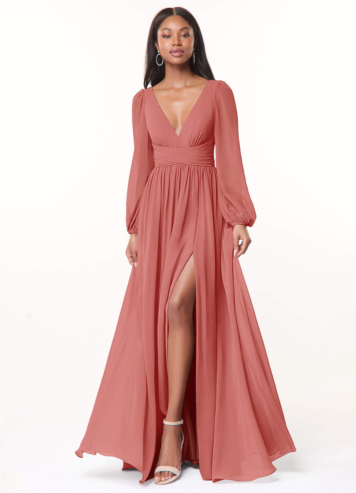 Norah A-Line V-Neck Chiffon Bridesmaid Dress in Antique Rose