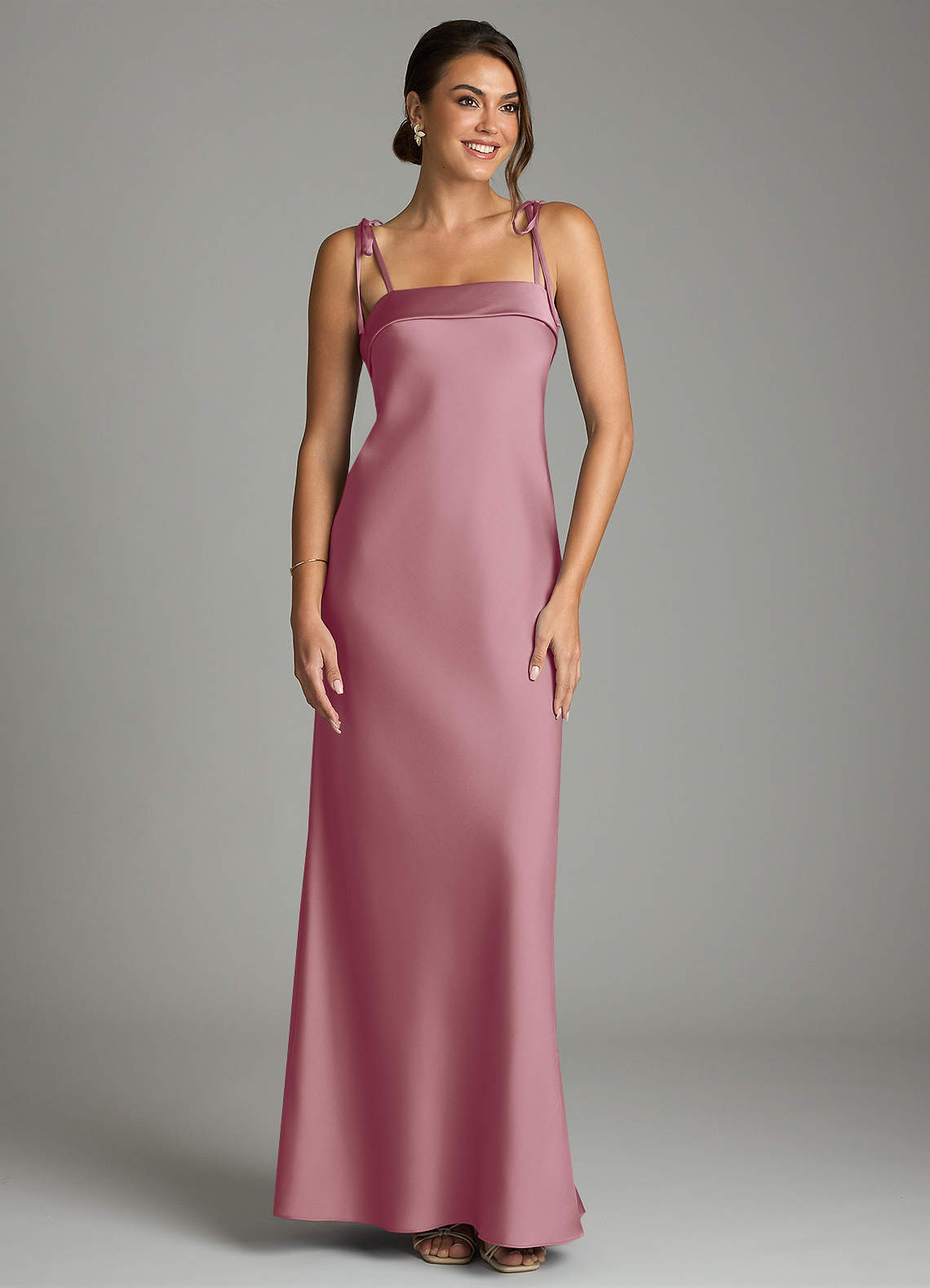 Ellia Sheath Straight-Neck Stretch Satin Bridesmaid Dress in Vintage Mauve