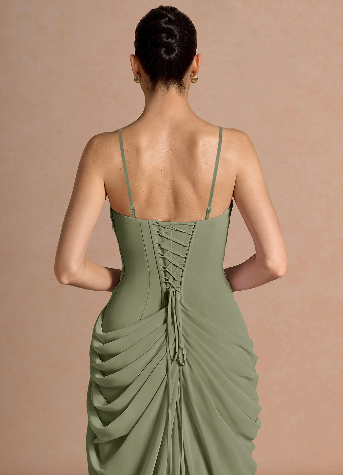 Kaavia Column Pleated Chiffon Maxi Evening Dress in Pistachio