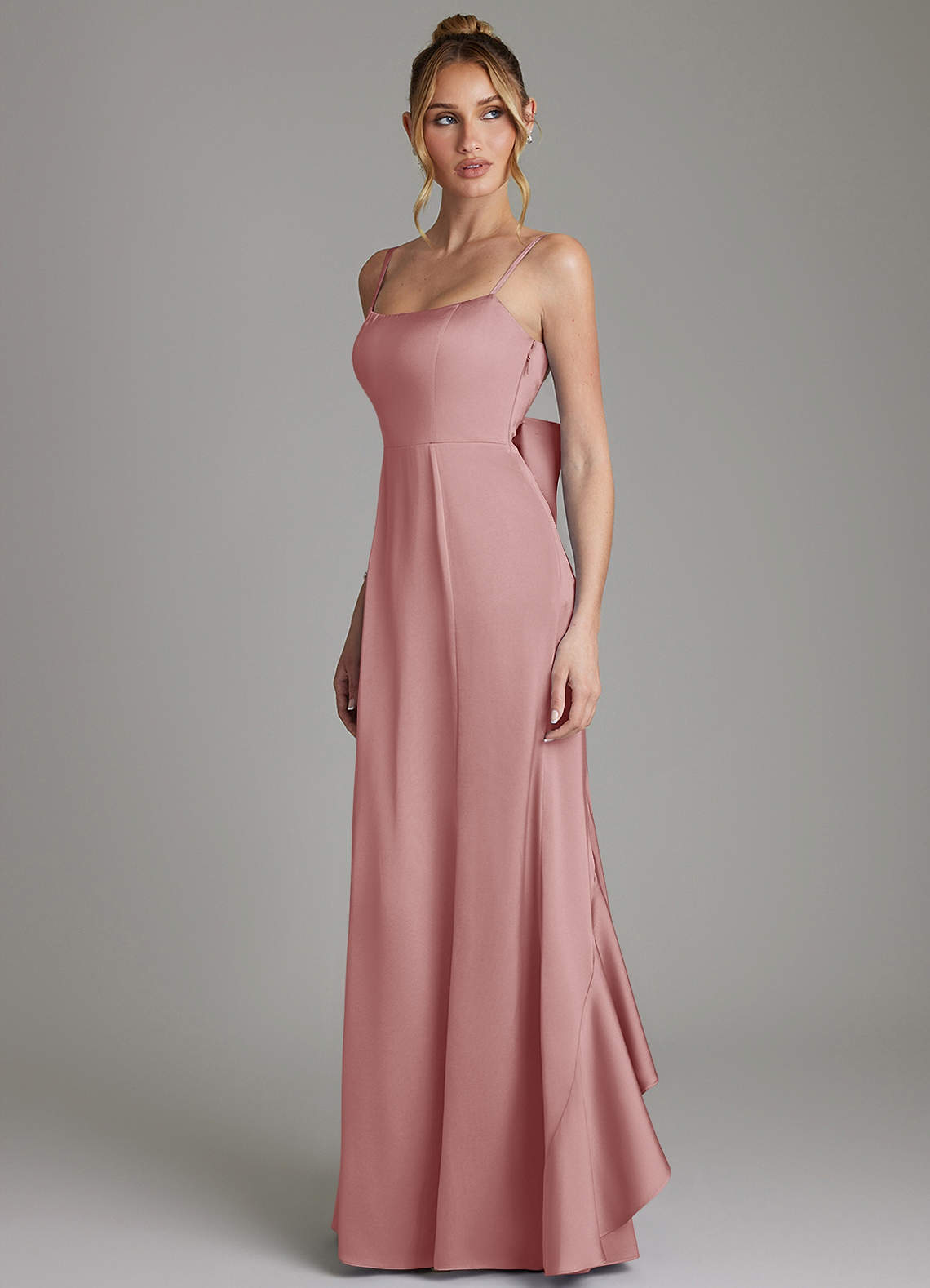 Zherra Mermaid Scoop-Neck Stretch Satin Bridesmaid Dress in dusty rose