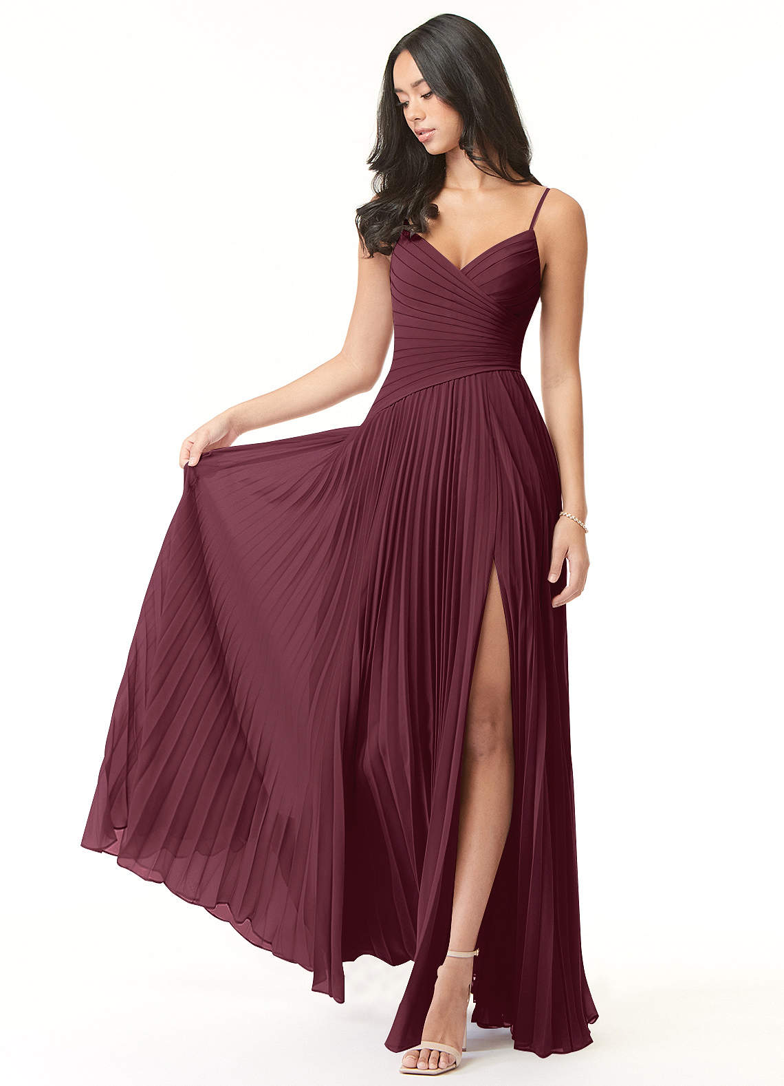 Vini A-Line V-Neck Chiffon Bridesmaid Dress in Cabernet