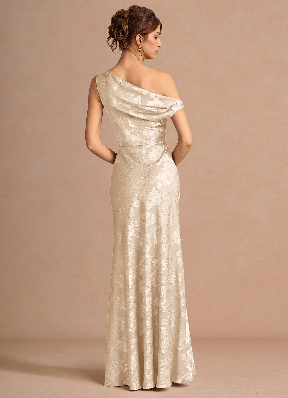 Kismet Mermaid One-Shoulder Fil Coupé Wedding Guest Dress in Cream