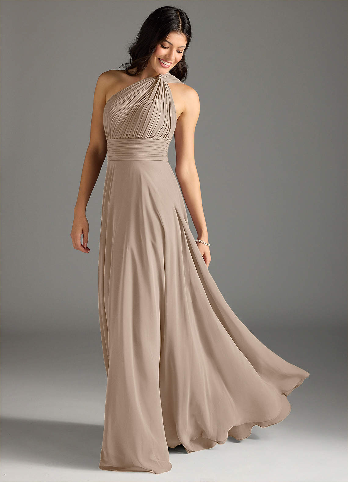 Charlize A-Line One-Shoulder Chiffon Bridesmaid Dress in Taupe