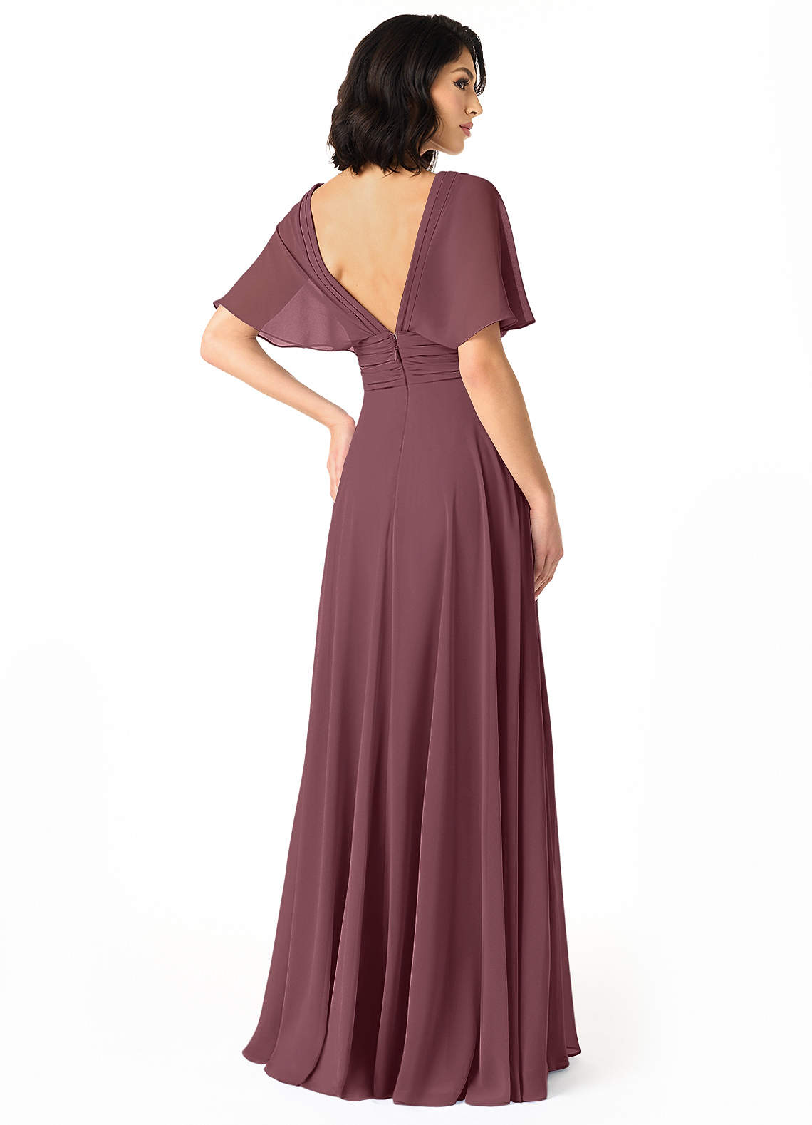 Pamela A-Line V-Neck Chiffon Bridesmaid Dress in Sangria