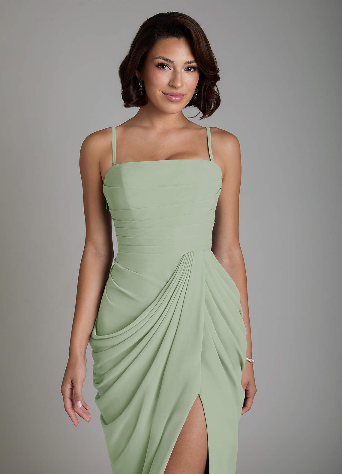 Nyra Sheath Strapless Chiffon Bridesmaid Dress in Dusty Sage