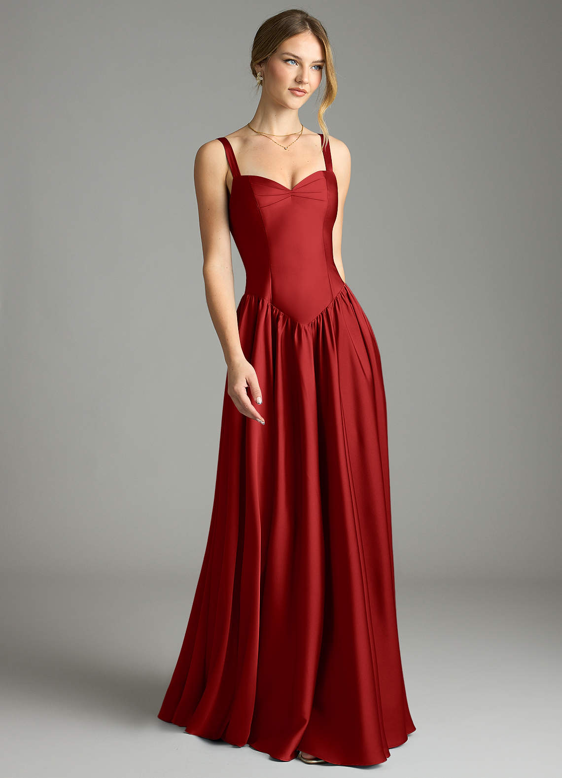 Evadina A-Line Sweetheart Stretch Satin Bridesmaid Dress in Pomegranate