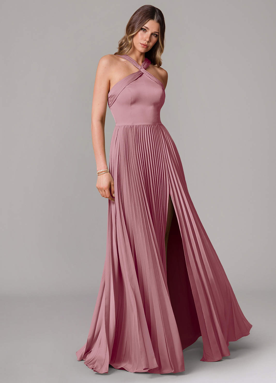 Afra A-Line Halter-Neck Stretch Satin Bridesmaid Dress in Vintage Mauve