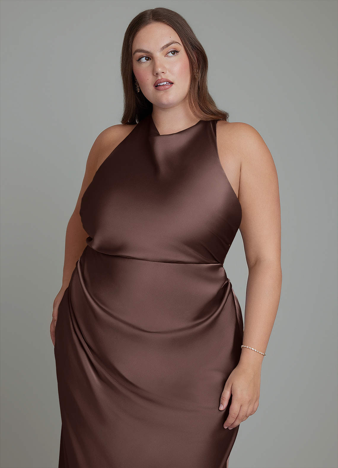 Evadne Sheath Scoop-Neck Stretch Satin Bridesmaid Dress