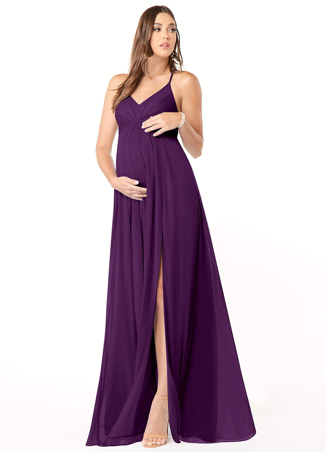Annabelle A-Line V-Neck Mesh Bridesmaid Dress in Grape