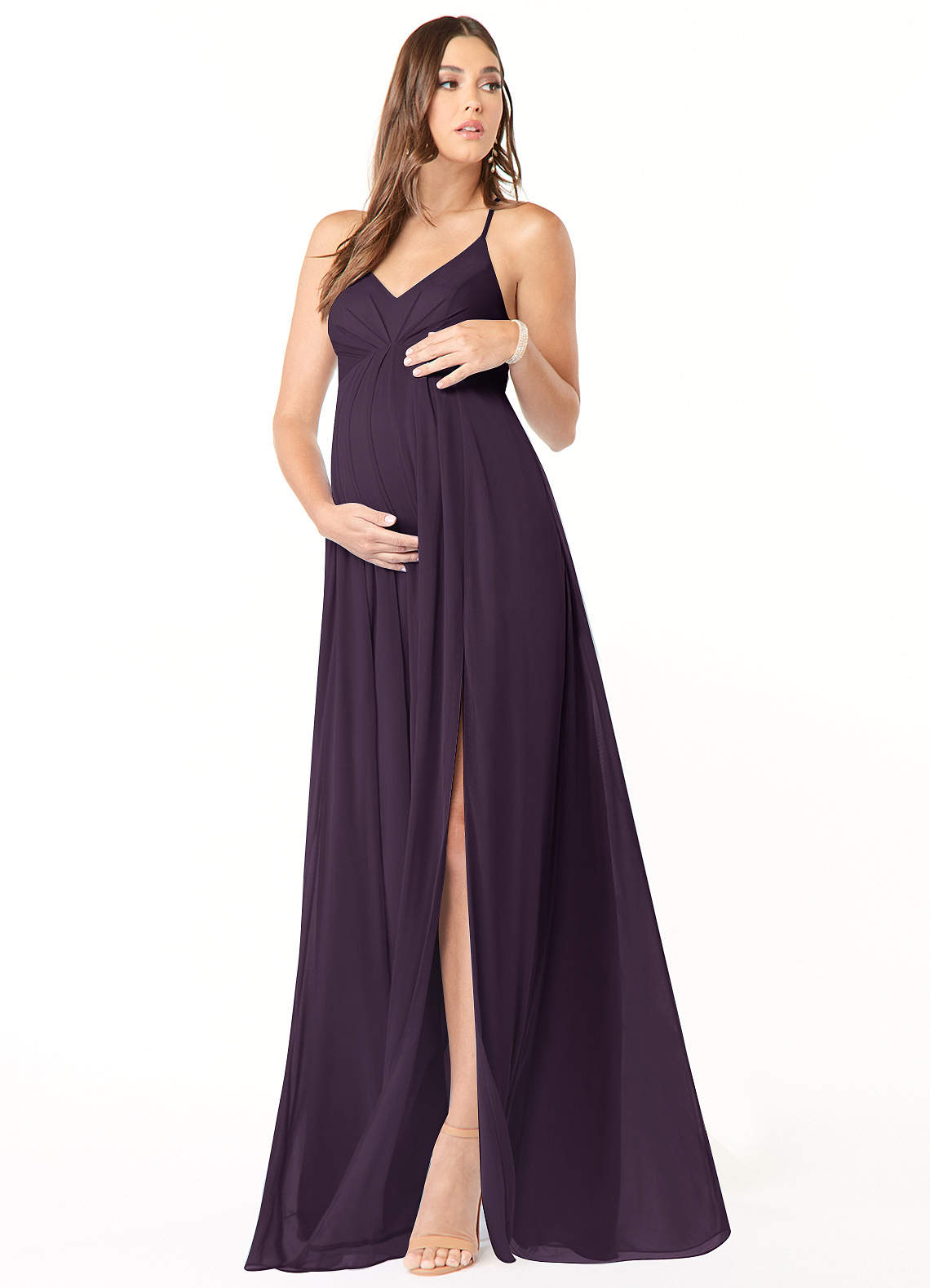 Annabelle A-Line V-Neck Mesh Bridesmaid Dress in Plum