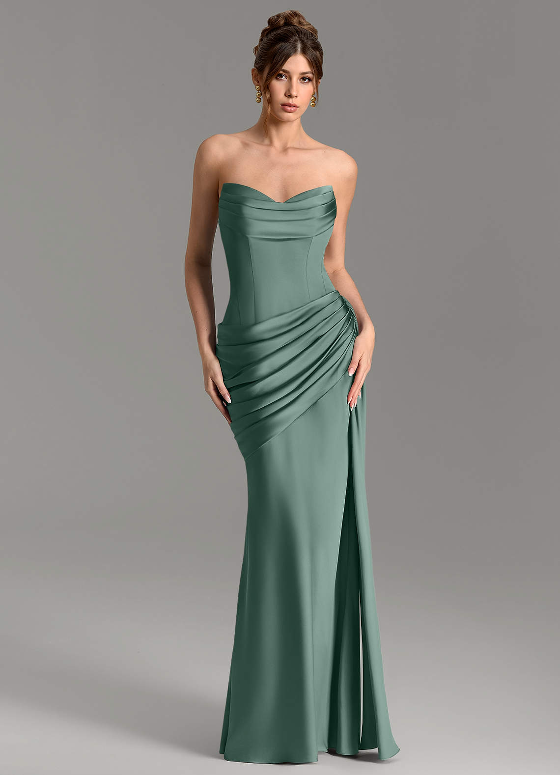 Zorah Mermaid Sweetheart Stretch Satin Bridesmaid Dress in Eucalyptus