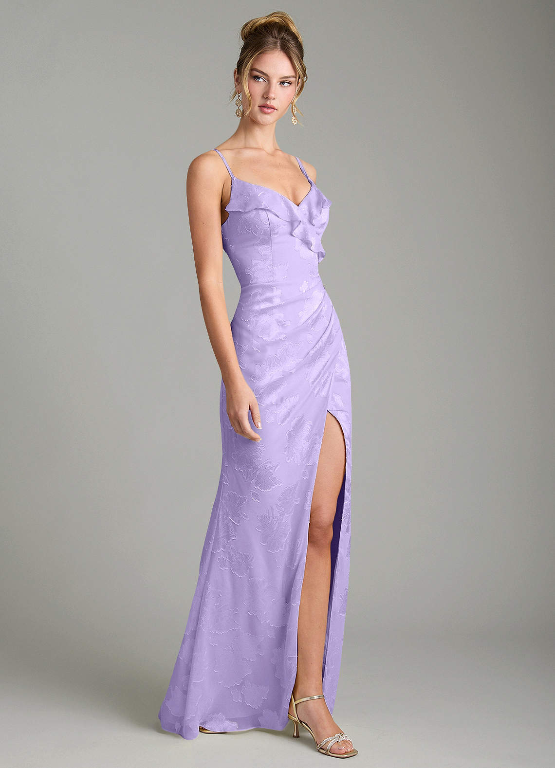 Larsa Mermaid V-Neck Jacquard Bridesmaid Dress in Lilac