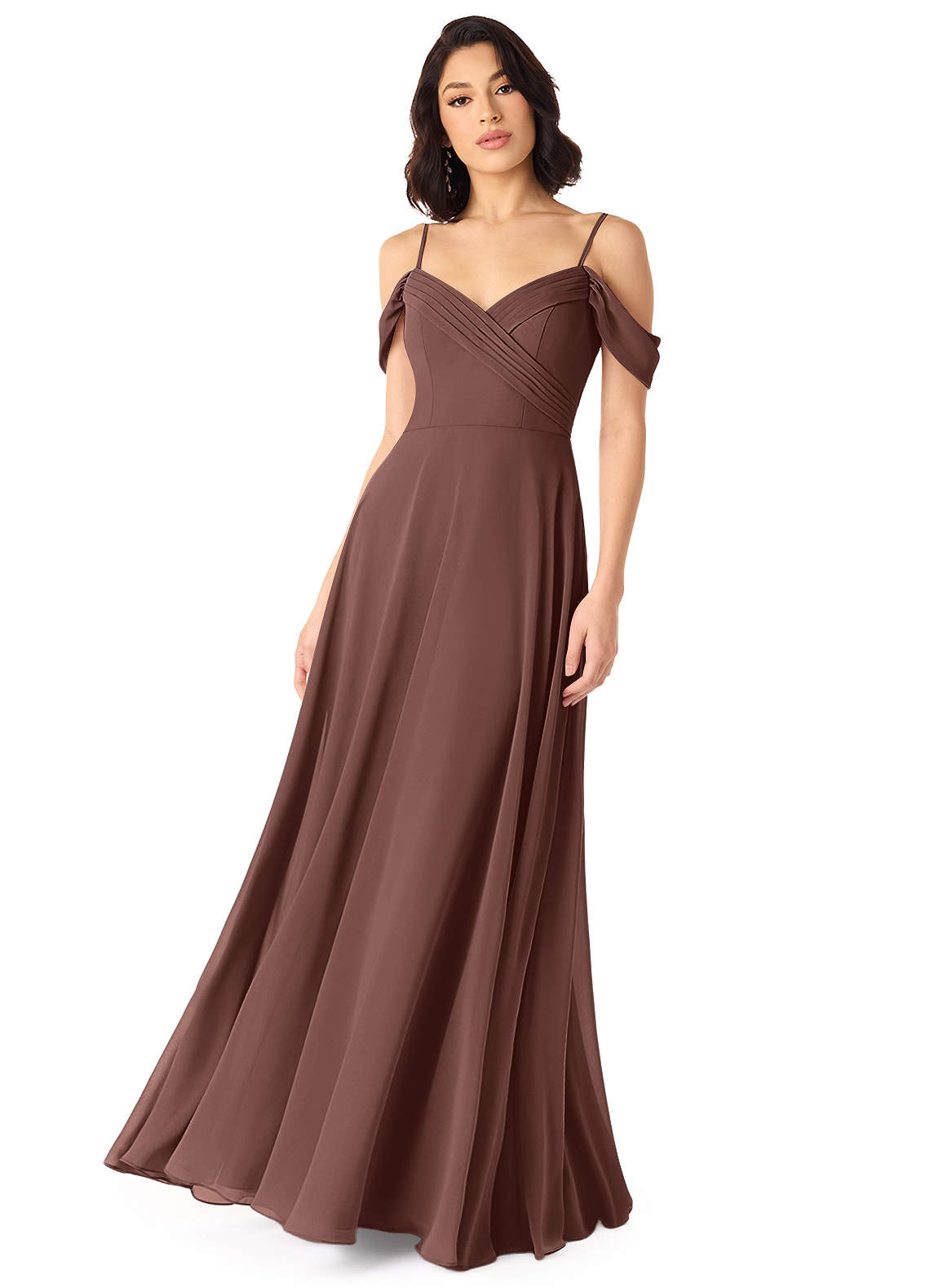 Tancie A-Line Off-the-Shoulder Chiffon Bridesmaid Dress in Espresso