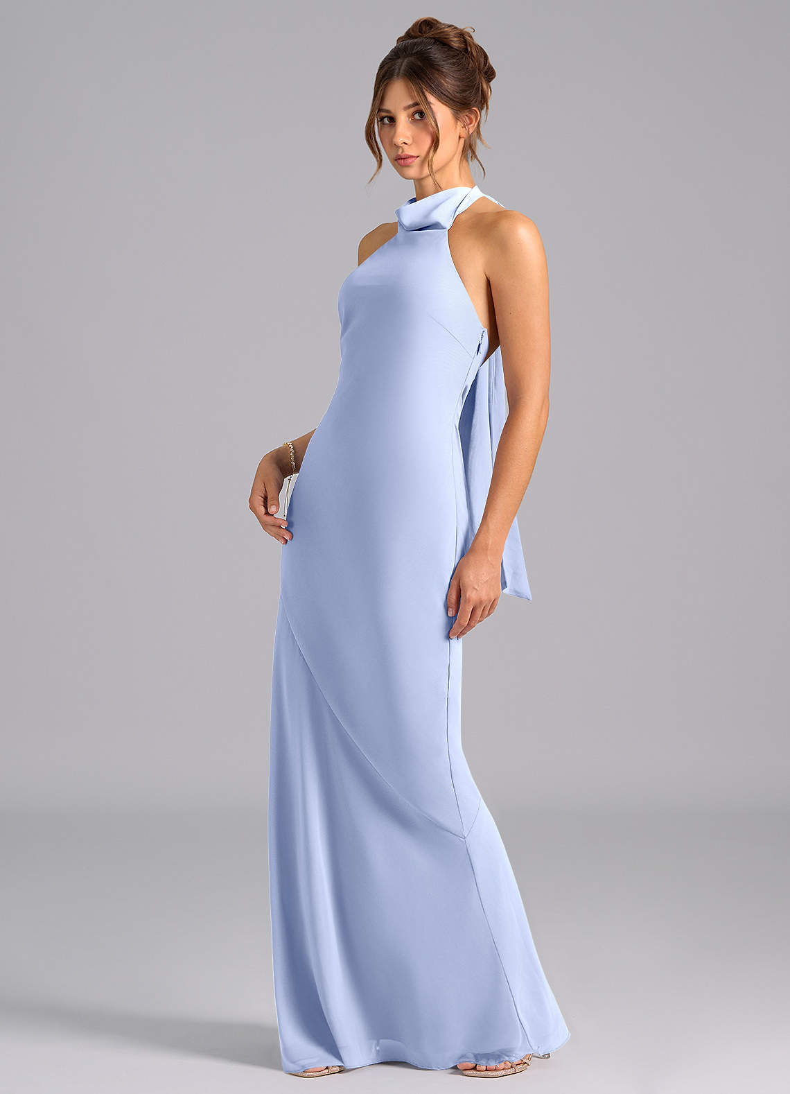 Velli Mermaid Halter Chiffon Bridesmaid Dress in Ice