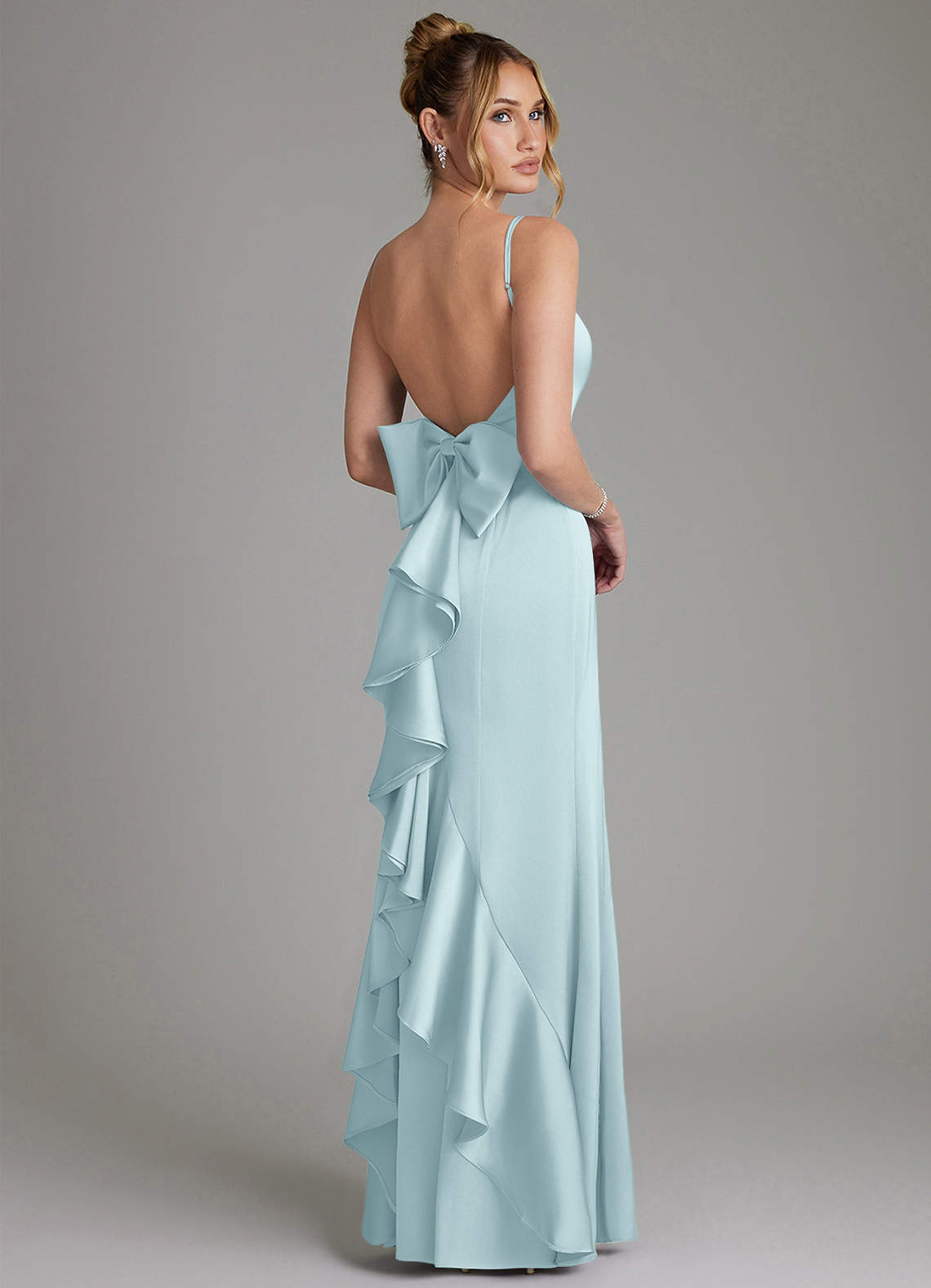 Zherra Mermaid Scoop-Neck Stretch Satin Bridesmaid Dress in Cloud Blue