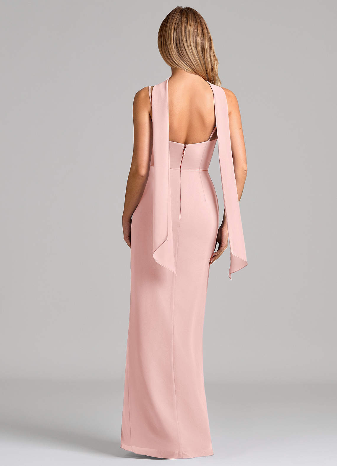Calandra Sheath Scoop-Neck Chiffon Bridesmaid Dress in Powder Pink