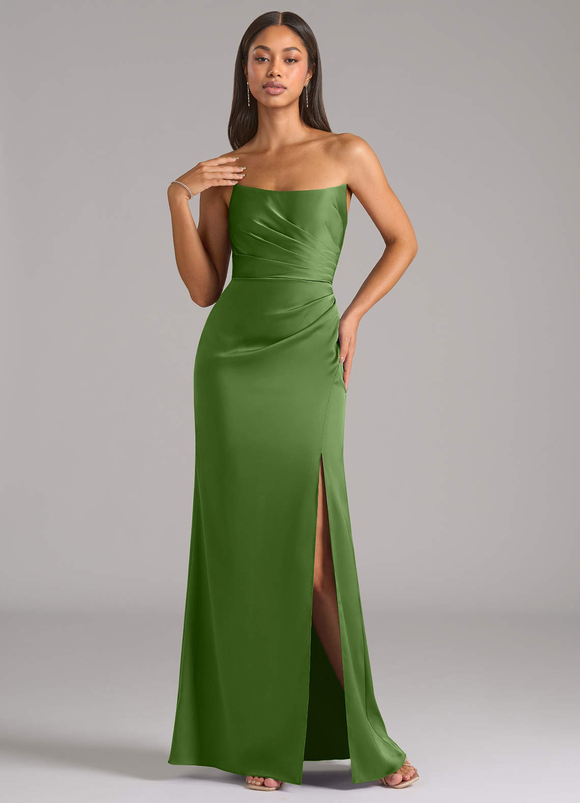 Marla Sheath Strapless Stretch Satin Bridesmaid Dress in Basil