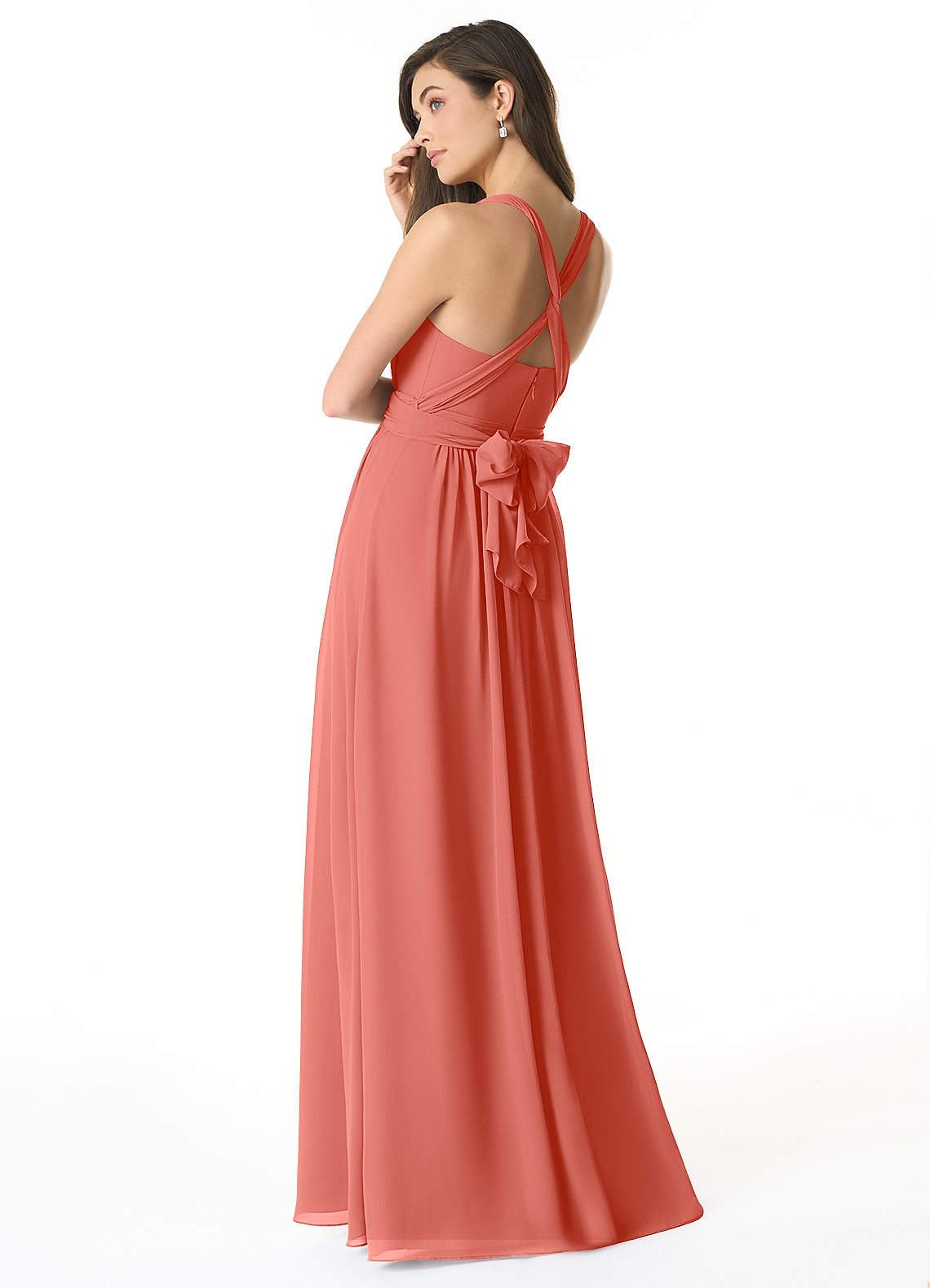 Olani A-Line V-Neck Chiffon Bridesmaid Dress in Salmon Pink