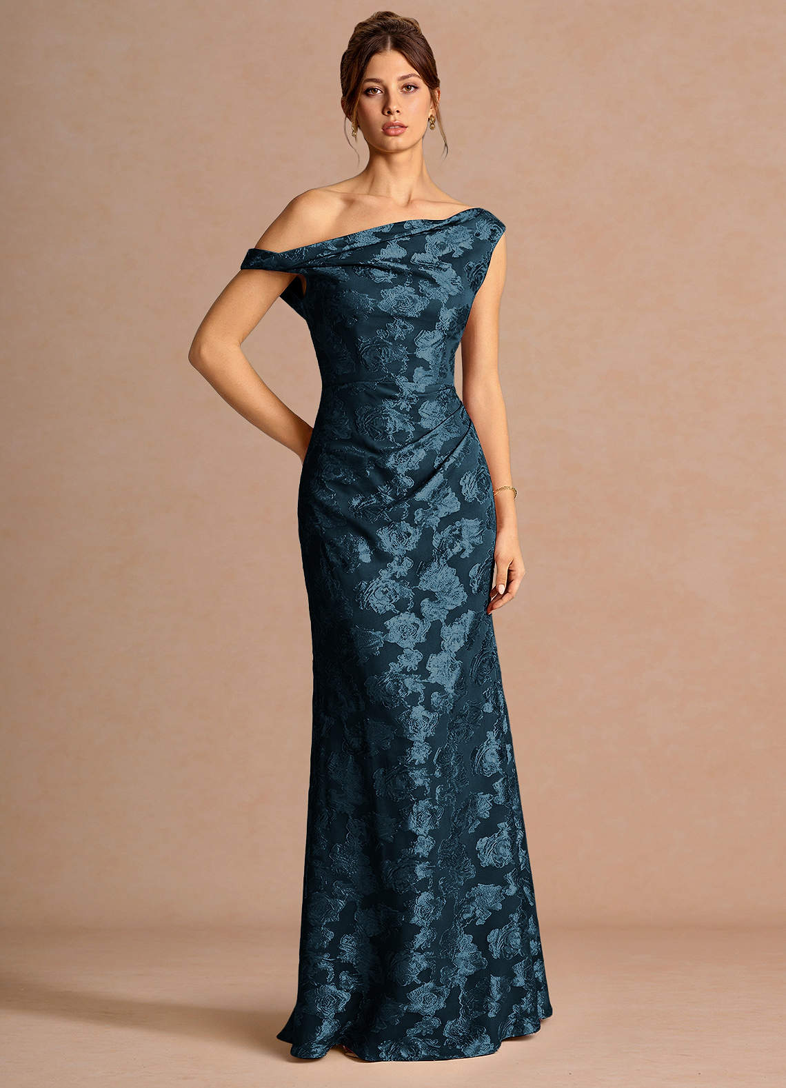 Kismet Mermaid One-Shoulder Fil Coupé Wedding Guest Dress in Navy