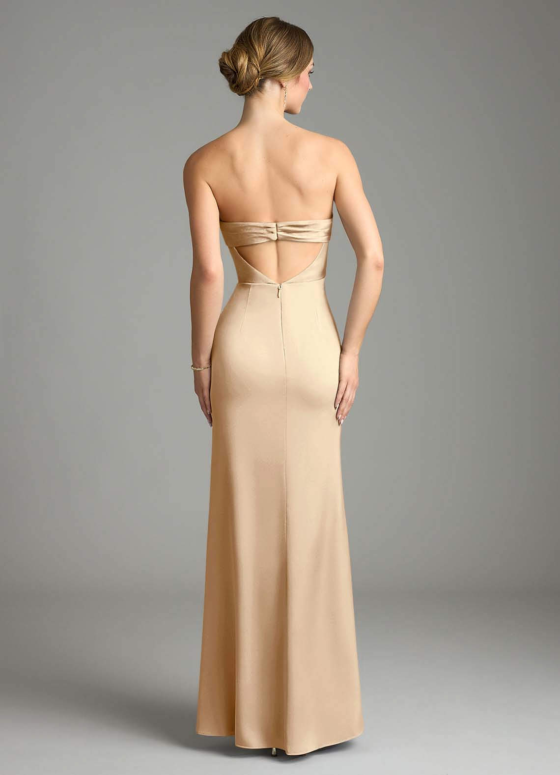 Leonis Mermaid Cowl-Neck Stretch Satin Bridesmaid Dress in Champagne