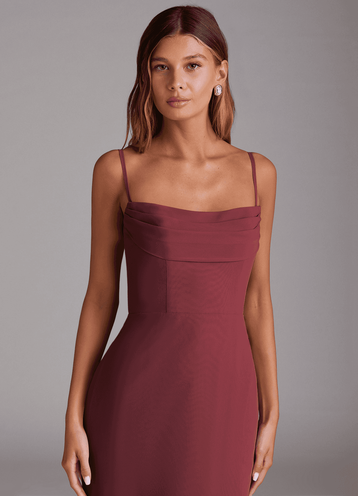 Saige A-Line Off-the-Shoulder Chiffon Bridesmaid Dress in Merlot