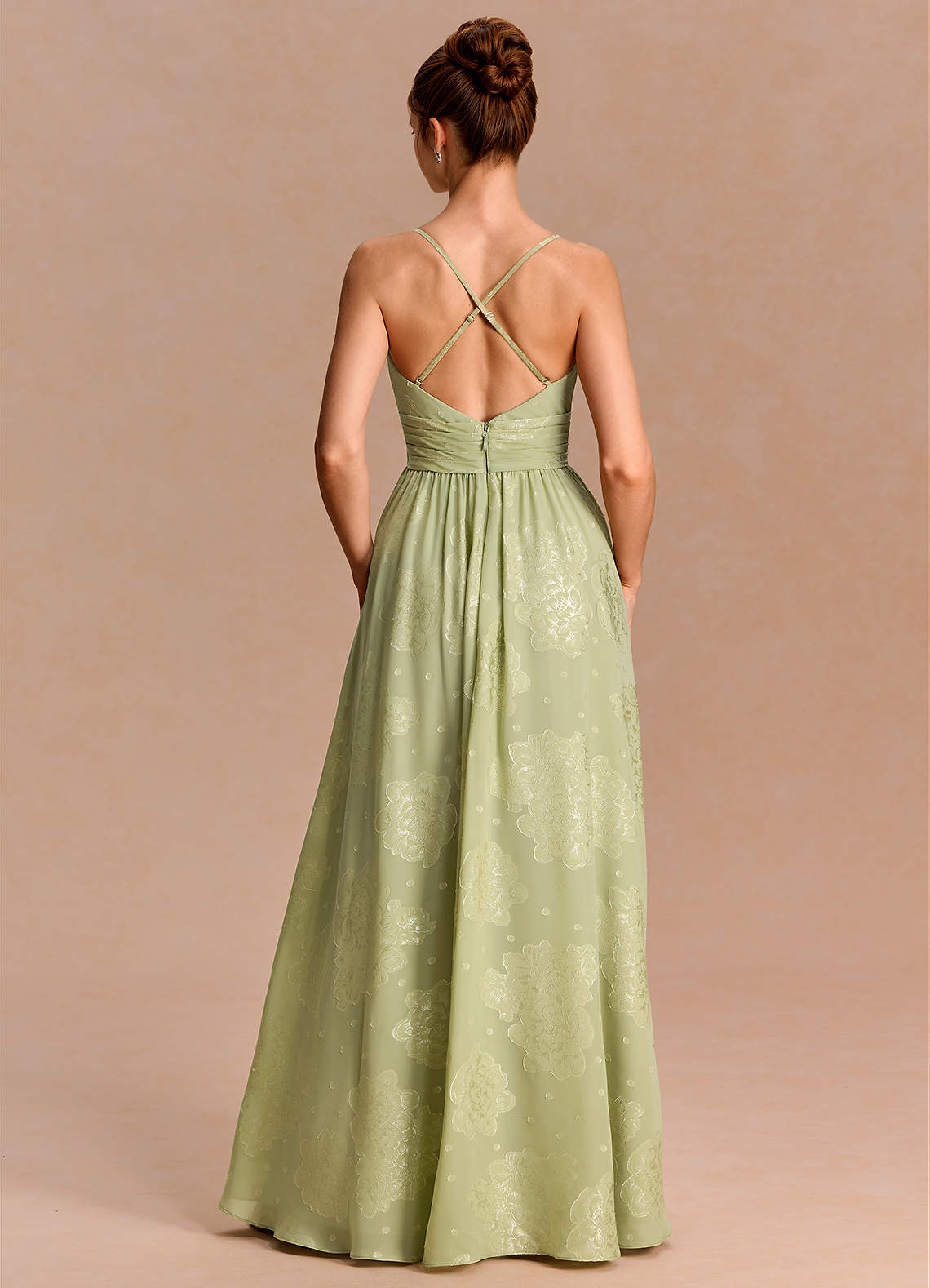Anaëlle A-Line V-Neck Chiffon Burnout Evening Dress in Celadon