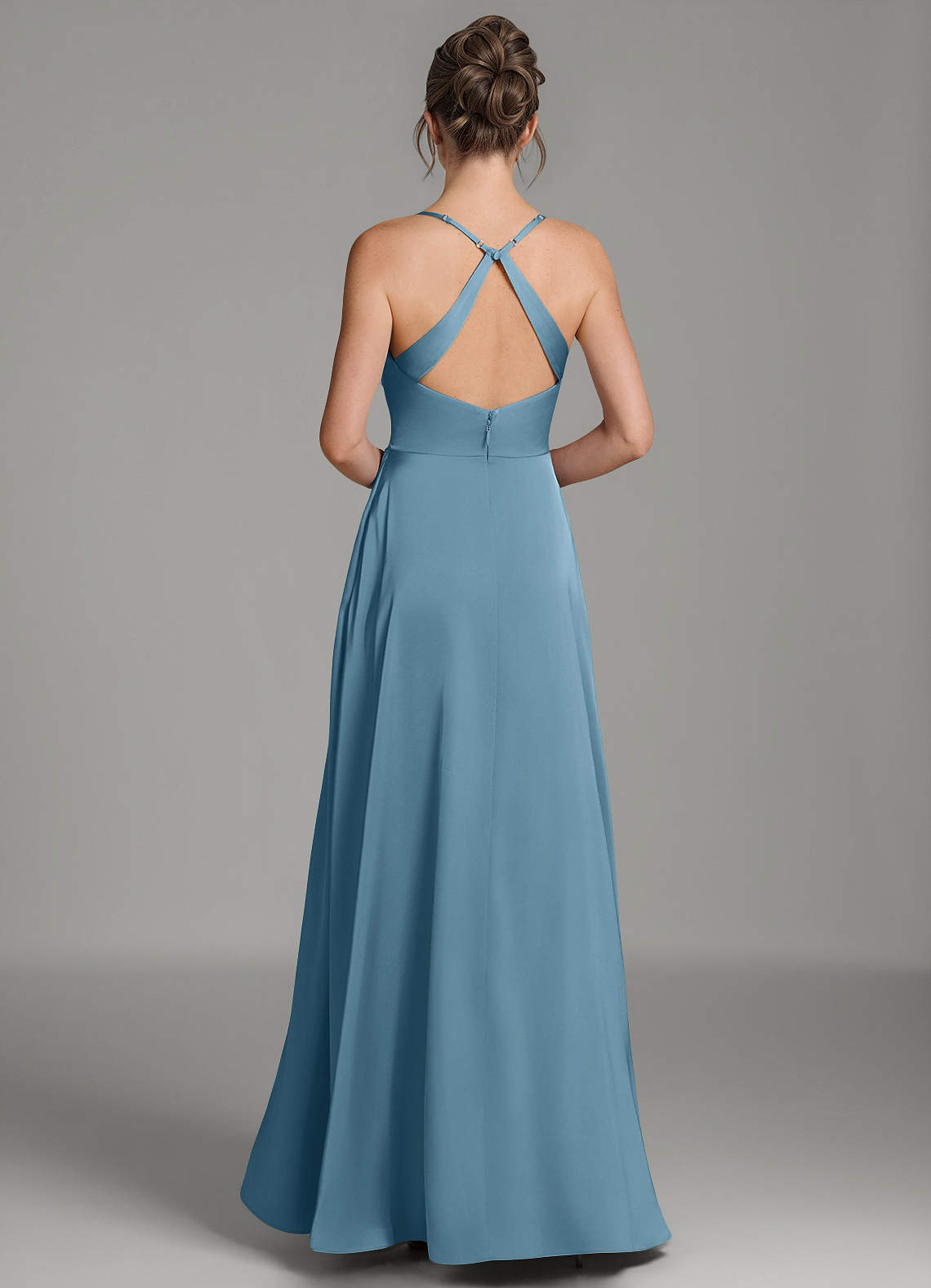 Frankie A-Line Scoop-Neck Stretch Satin Bridesmaid Dress in Bermuda