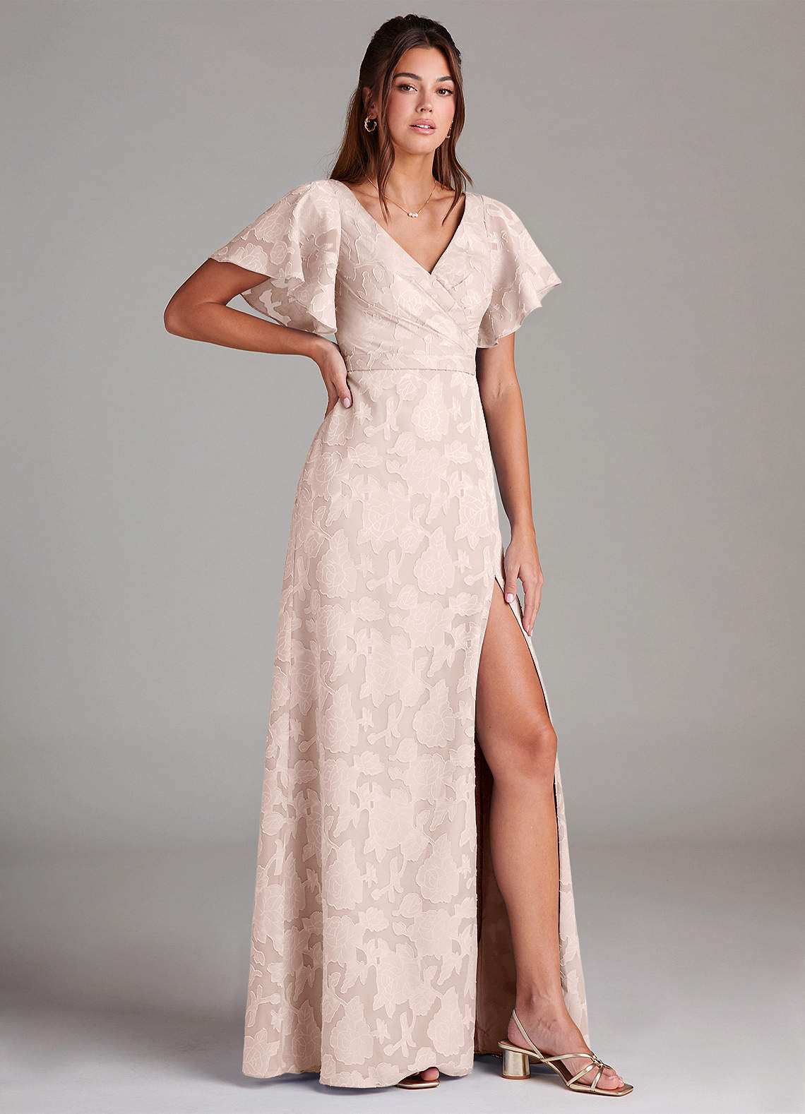 Ambrosia A-Line V-Neck Floral Burnout Bridesmaid Dress in Blushing Pink