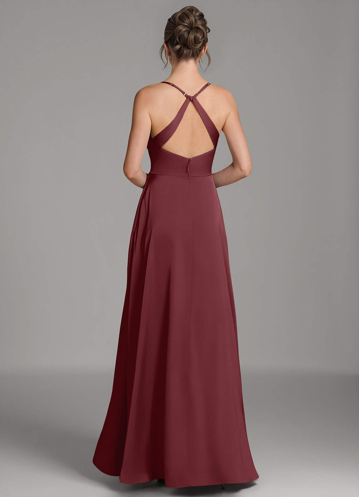 Frankie A-Line Scoop-Neck Stretch Satin Bridesmaid Dress in Cabernet