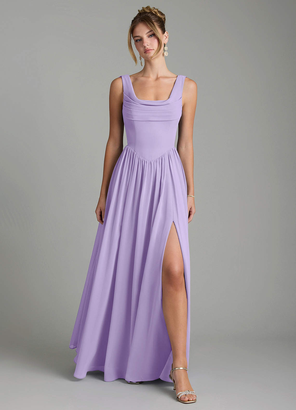 Novi A-Line Square-Neck Chiffon Bridesmaid Dress in Lilac