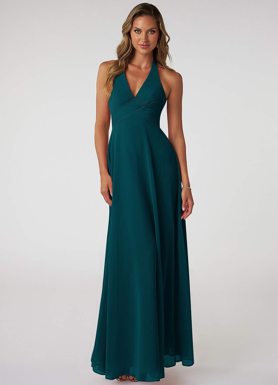 Tessie A-Line V-Neck Chiffon Bridesmaid Dress in Pine